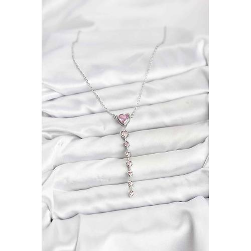 316L �elik Zincir G�m�� Renk Pembe Kalp Kad�n Kolye