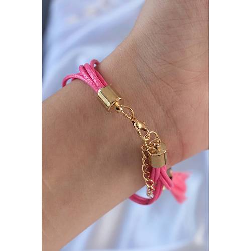 Pembe Zirkon Ta�l� �pli P�sk�l Detay �oklu Bileklik