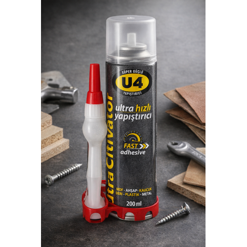 U4 Ultra H�zl� Yap��t�r�c� 200 ml S�per G��l� �effaf End�striyel Fast Adhesive MDF Ah�ap Plastik Metal Deri