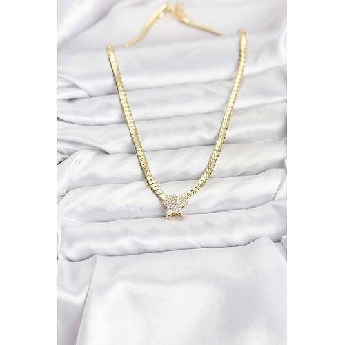 Gold Renk Pirin� Y�ld�z Zirkon Ta�l� Kad�n Kolye