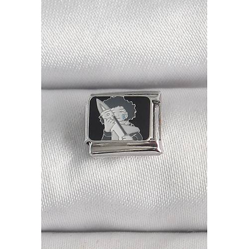 316L �elik G�m�� Renk Siyah ��lemeli Portre Model Nomination Charm