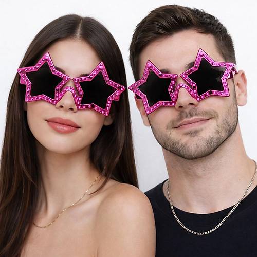 Fu�ya Renk Disko Y�ld�z� Retro Parti G�zl��� 16X7 cm