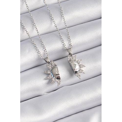 316L �elik G�m�� Renk Zirkon Ta�l� G�ne� Model ��leme Yaz� Detay Arkada�l�k Kolyesi