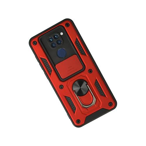 Redmi Note 9 K�l�f Pars Lens Y�z�kl� Silikon - K�rm�z�