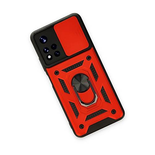 Redmi Note 11T K�l�f Pars Lens Y�z�kl� Silikon - K�rm�z�