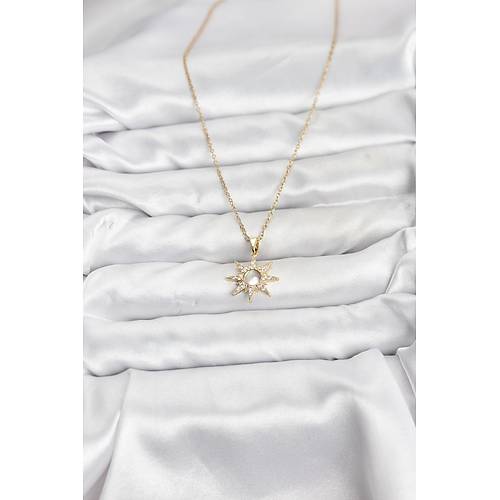 316L �elik Zincir Gold Renk Kutup Y�ld�z� Model Zirkon Ta�l� Kad�n Kolye