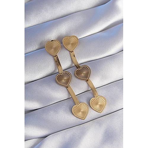 316L �elik Gold Renk Uzun �talyan Zincir Detayl� Kalp K�pe