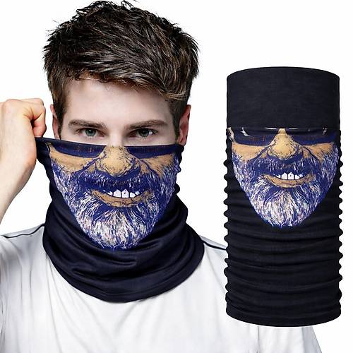 Sakall� Y�z Desenli Baf Buff � �ok Ama�l� Boyunluk & Maske 1 No