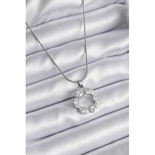 316L �elik G�m�� Renk Zirkon Ta�l� Kad�n Kolye