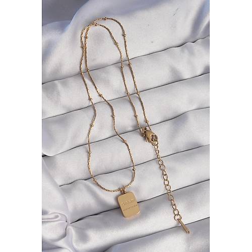 316L �elik Gold Renk Kare Charm Model Kolye