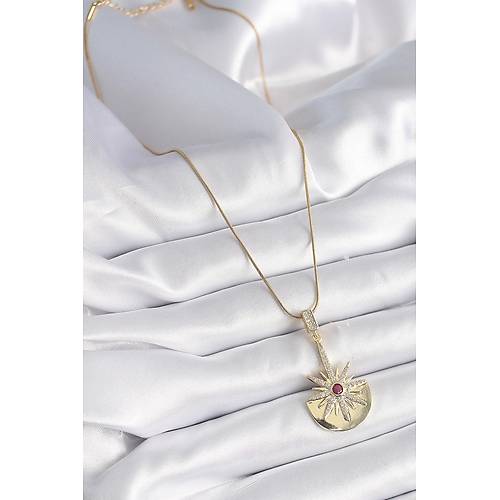 316L �elik Gold Renk Zirkon Ta�l� Y�ld�z Model Kad�n Kolye