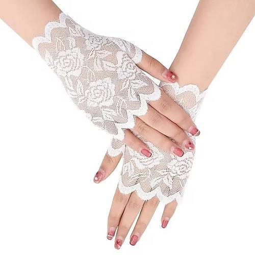 Beyaz Dantel Parmaks�z K�sa Eldiven