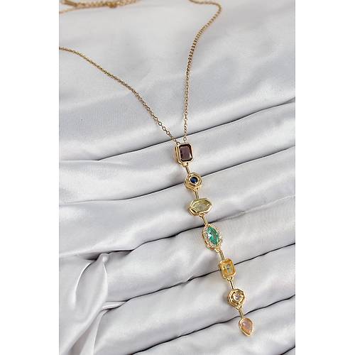 Pirin� Renkli Zirkon Ta�l� Model Gold Renk 7 Element Kad�n Y Kolye