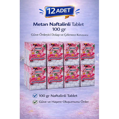 Metan Naftalinli Tablet 100 gr G�ve �nleyici Dolap ve �ekmece Koruyucu 12 Adet