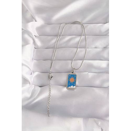 316L �elik G�m�� Renk Mavi Mineli G�ne� Model Tarot Kolye