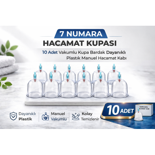 7 Numara Hacamat Kupas� 10 Adet Vakumlu Kupa Bardak Dayan�kl� Plastik Manuel Hacamat Kab� Seti