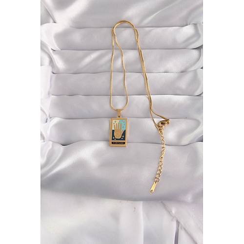 316L �elik Gold Renk Kar���k Mineli El Fig�r Tarot Kolye