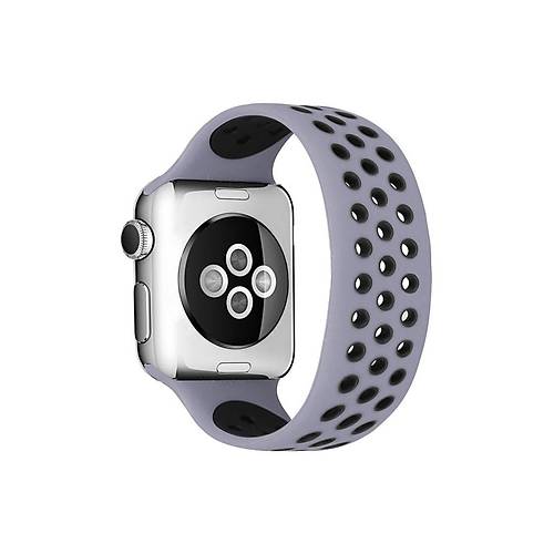 Watch 38mm Ayarl� Delikli Silikon Kordon - Gri-Siyah