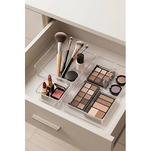 3 Par�a �effaf �ekmece ��i Makyaj Ve Tak� Organizer Seti & Mod�ler B�lmeli D�zenleyici