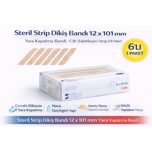 Steril Strip Diki� Band� 12 x 101 mm Yara Kapatma Band� Cilt Sabitleyici Strip 6l� Paket