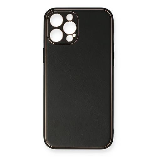 iPhone 12 Pro Max K�l�f Coco Deri Silikon Kapak - Siyah