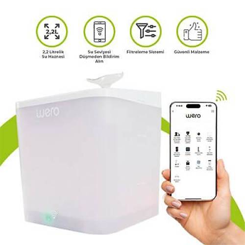 Ak�ll� Kedi K�pek Su �elalesi Su P�nar� Su Sebili Otomatik Su Temizleme WiFi Uv 2,2 Lt Beyaz