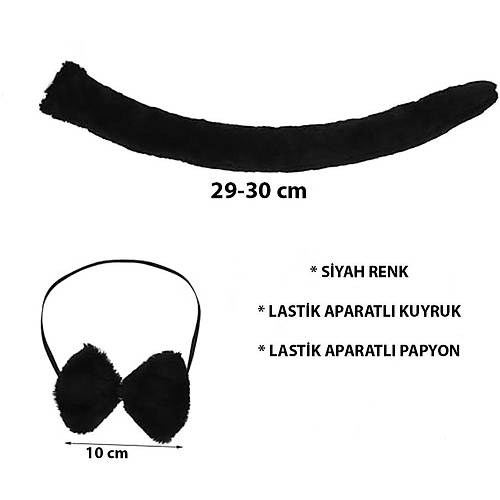 Pelu� Siyah Renk Kuyruk ve Papyon Yeti�kin �ocuk Uyumlu
