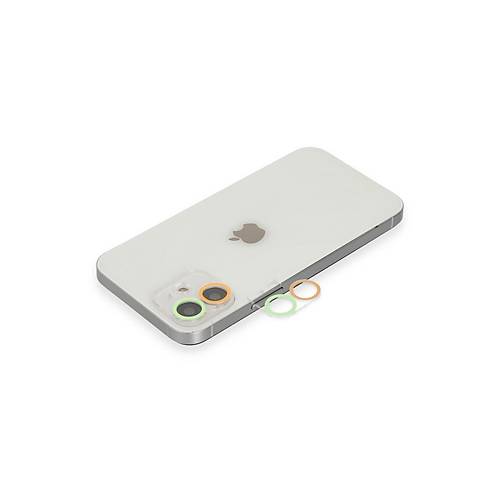 iPhone 11 Renkli Kamera Lens Koruma Cam - Turuncu-Ye�il