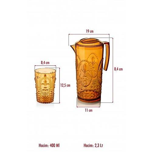 Akrilik Bal S�rahi 2,3 lt Ve 6'l� Su Me�rubat Kahve Yan� Barda�� 400 ml Seti