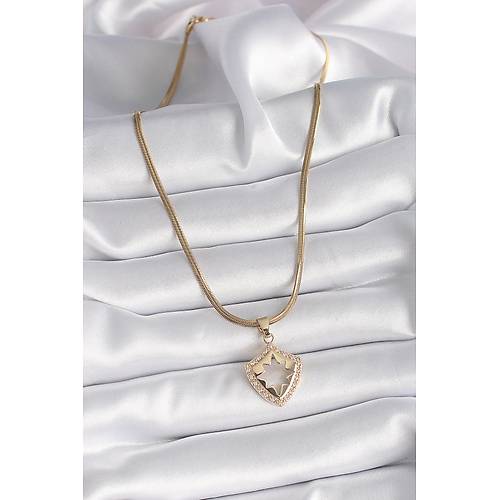 316L �elik Gold Renk �talyan Zincir Zirkon Ta�l� Kutup Y�ld�z ��leme Kad�n Kolye