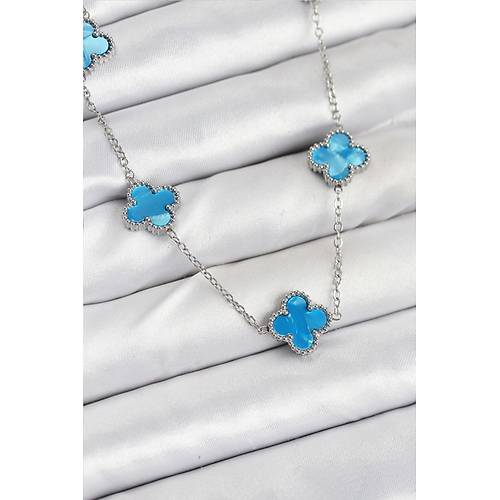 316L �elik Zincir G�m�� Buz Mavisi Renk Yonca Kad�n Kolye
