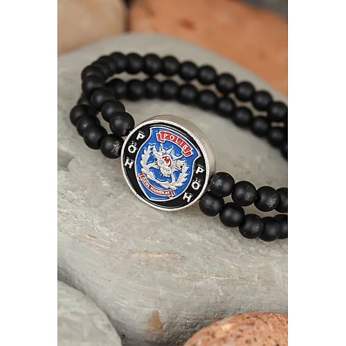 Siyah Renk �ift S�ra Oniks Do�al Ta� P�H Tasar�ml� Erkek Bileklik