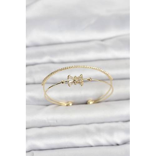 Pirin� Gold Renk Baget Zirkon Ta�l� Objeli Kad�n Bileklik