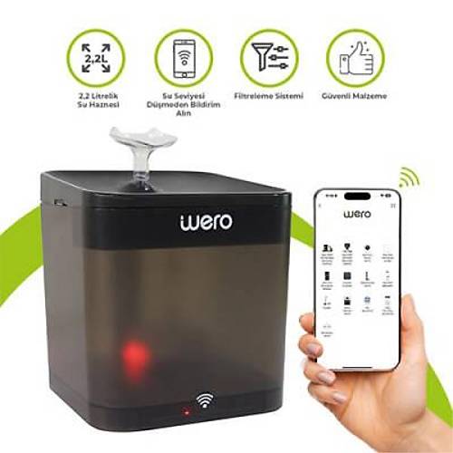 Ak�ll� Kedi K�pek Su �elalesi Su P�nar� Su Sebili Otomatik Su Temizleme WiFi Uv 2,2 Lt Siyah