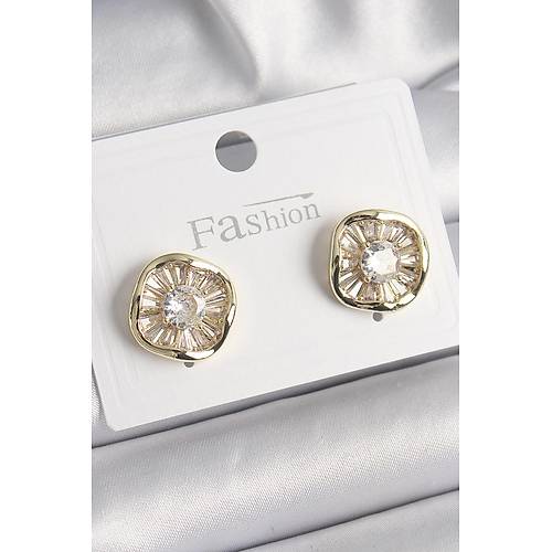 Pirin� Gold Renk Zirkon Ta�l� Yonca Model Kad�n K�pe