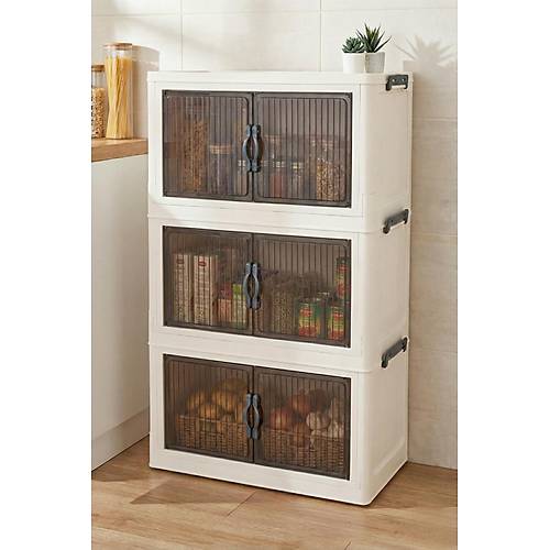 Beyaz �� Katl� Portatif Dolap & �ok Ama�l� Mutfak Ve Kiler D�zenleyici 29x48x84 cm