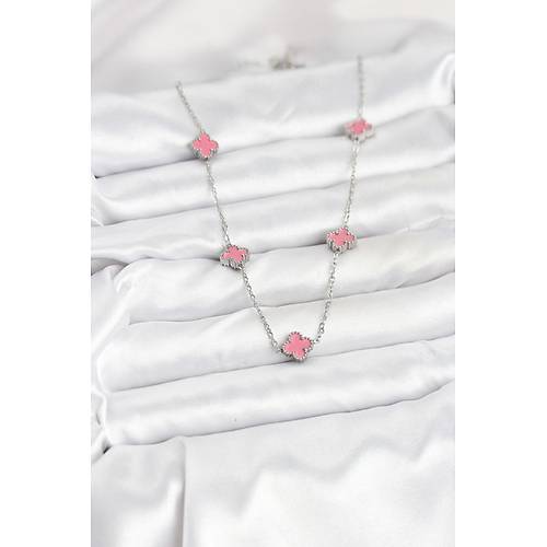 316L �elik Zincir G�m�� Renk Pembe Baby Boy Yonca Kad�n Kolye