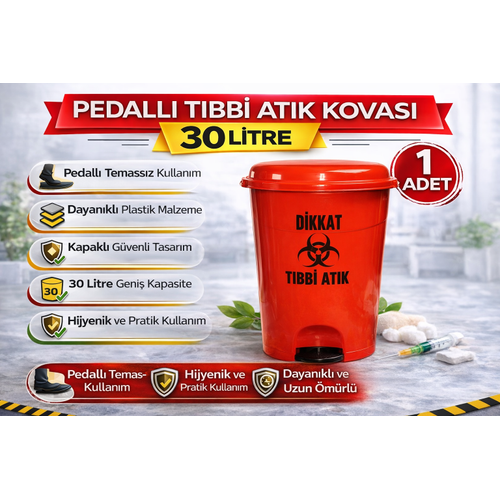 Pedall� T�bbi At�k Kovas� 30 Litre 1 Adet Kapakl� Pedall� Enfekte At�k Kovas�