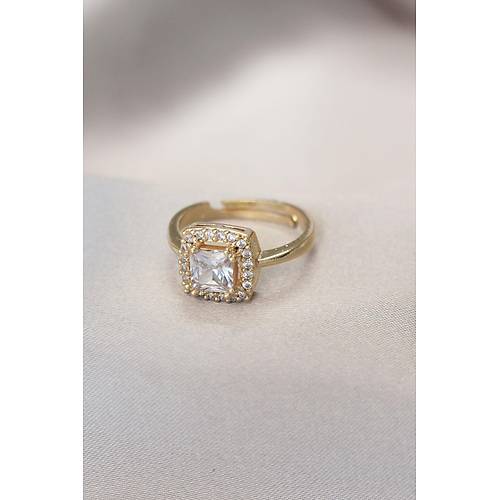 Gold Baget ve Zirkon Ta�l� Kare Y�z�k