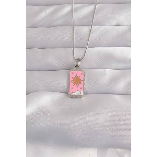 316L �elik G�m�� Renk Pembe Mineli G�ne� Model Tarot Kolye