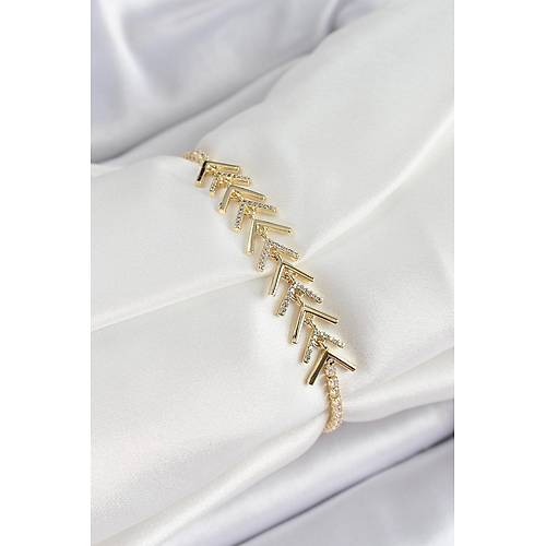 Pirin� Gold Renk Zirkon Ta�l� Bal�k S�rt� Kad�n Bileklik