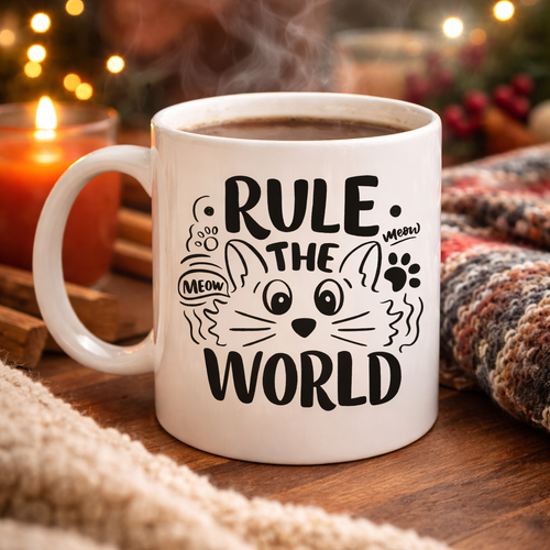 Rule The World Kedi Desenli Porselen Kupa MODEL 61 Sevimli Kedi Fig�rl� Kahve Kupas�