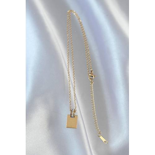 316L �elik Zincir Gold Renk Zirkon Ta�l� A�k Mektubu Kolye