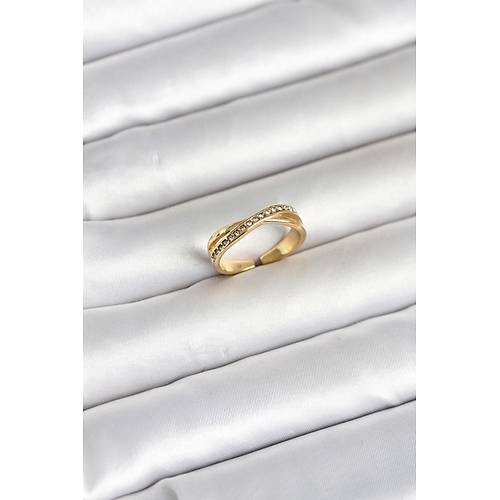 316L �elik Gold Renk Zirkon Ta�l� Kad�n Y�z�k