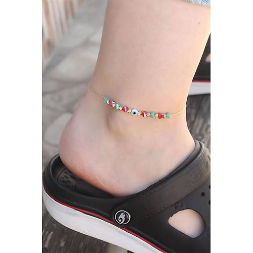 Yeni Sezon Minimal Nazar Boncuk Detayl� Renkli Ta� Tasar�ml� Halhal