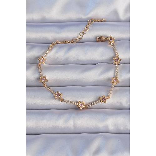 Vip Seri Pirin� Alt�n Renk Zirkon Ta�l� Y�ld�z Model Bileklik