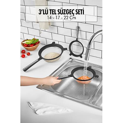 Tencereye Tak�labilen 3'l� Tel S�zge� Seti (14cm-17cm-22cm)