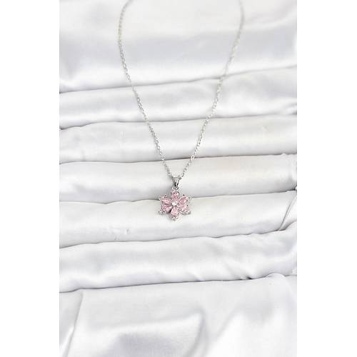 316L �elik Zincir G�m�� Renk Pembe Zirkon Ta�l� Lotus Model Kad�n Kolye