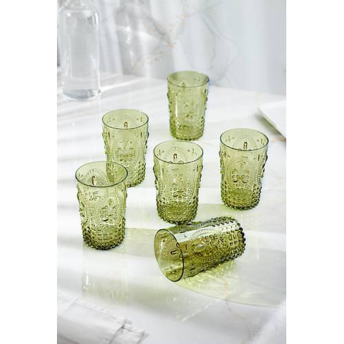 Akrilik Koyu Ye�il 6'l� K�sa Bardak & Su Me�rubat Kahve Yan� Barda�� 400 ml ( Cam De�ildir )