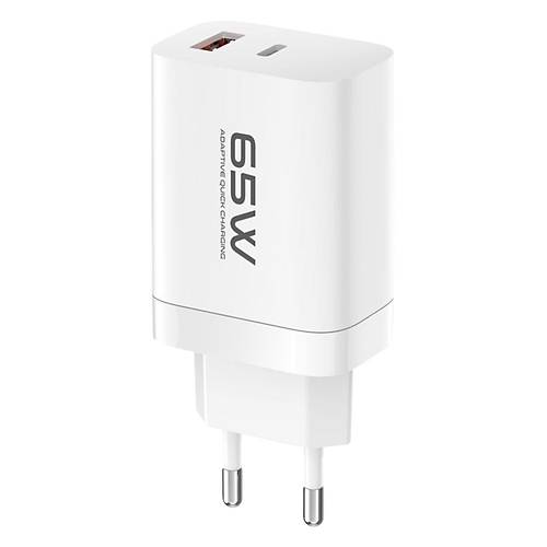C99Q 65W PD Destekli Type-C ve USB �ift ��k��l� H�zl� �arj Adapt�r� - Beyaz